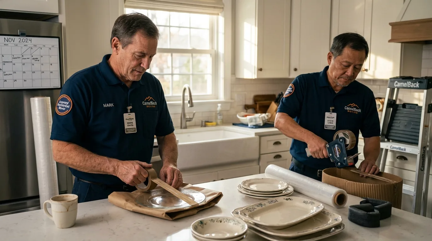Professional crew packing kitchen dishware in Lindale, GA